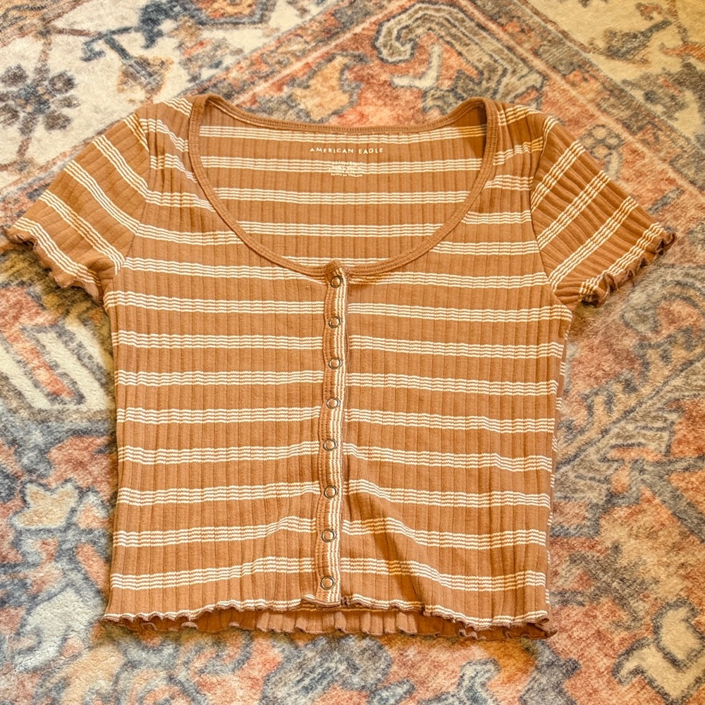 American Eagle Outfitters Brown Striped Crop Top